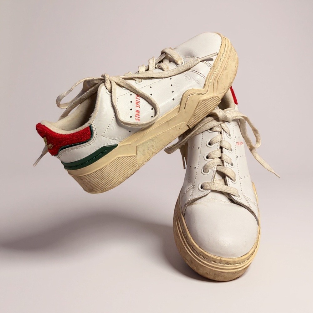 Adidas Stan‎ Smith Platform Sneakers White Red Green Mens Shoes Size 6
